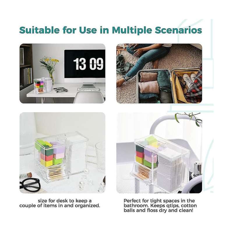 Cotton Pad Holder Lid Container 4 Compartment Cotton Swabs & Ball Holder Pad Box Storage Box