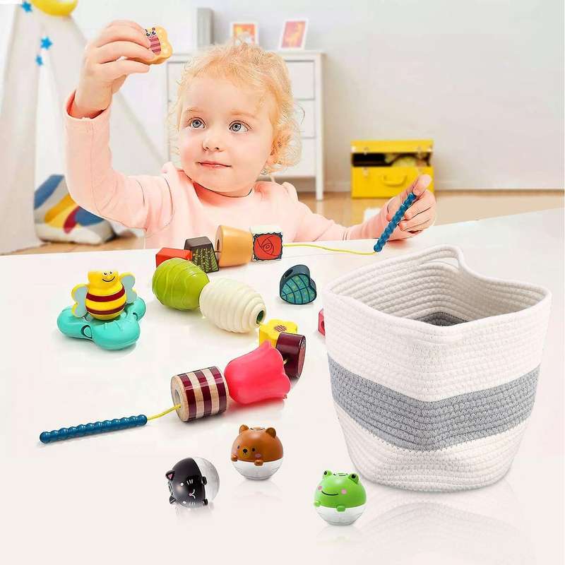 Cotton Rope Plant Basket for Potted Plant, Woven Storage Basket, Indoor Floor Planting Pots with Han