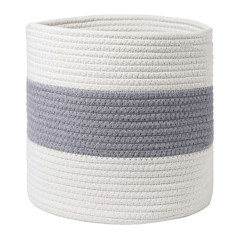 Cotton Rope Plant Basket for Potted Plant, Woven Storage Basket, Indoor Floor Planting Pots with Han