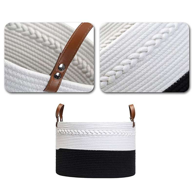 Cotton Rope Blanket Basket with Leather Handles Extra Large Nature Blanket Basket for Nursery Clothe