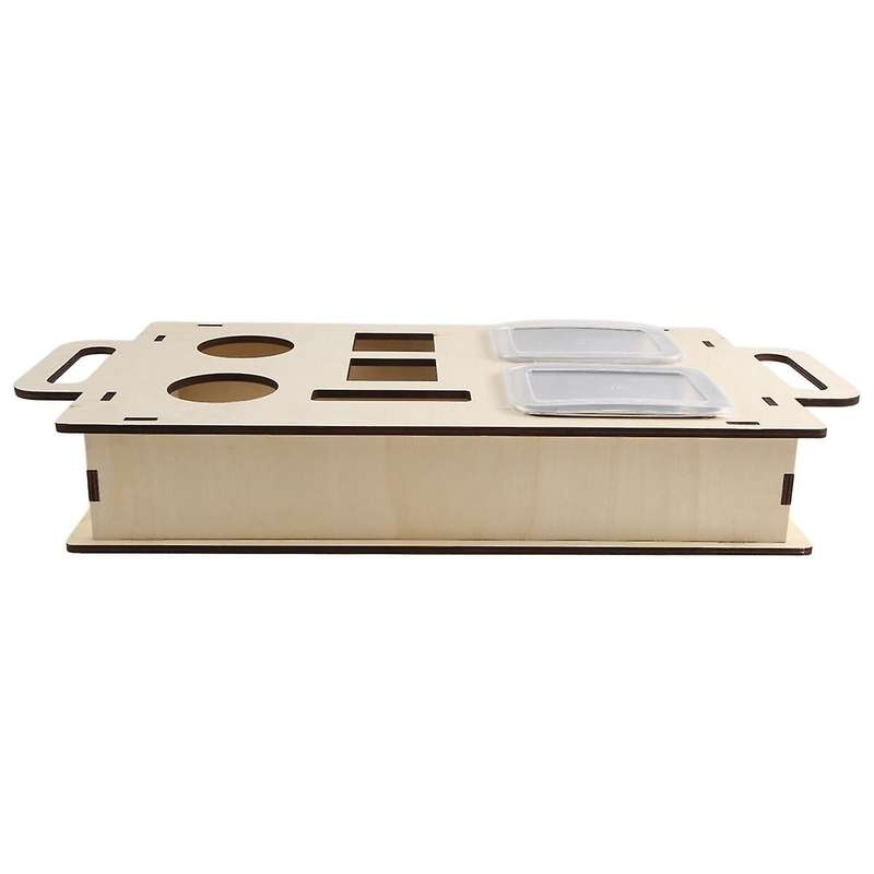 Couch Arm Table Clip-on Sofa Armrest Tray with 2 Stainless Steel Bowls, Portable Wooden Snack with D