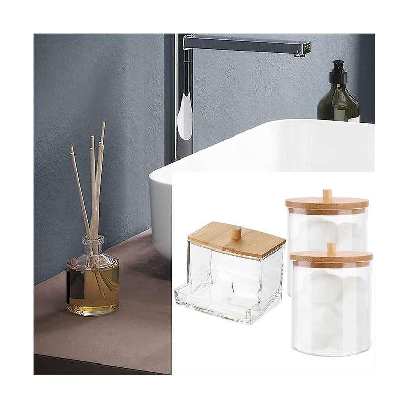 Cotton Swab Storage Box with Bamboo Lid Bathroom Container, Cotton Ball/swab Dispenser, Jar Storage