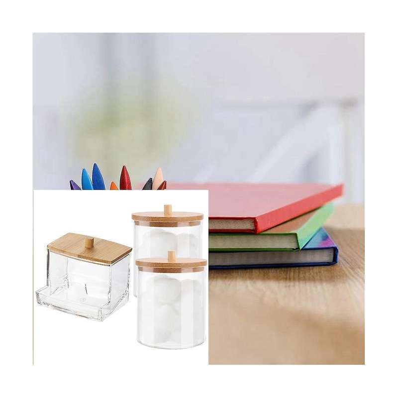 Cotton Swab Storage Box with Bamboo Lid Bathroom Container, Cotton Ball/swab Dispenser, Jar Storage