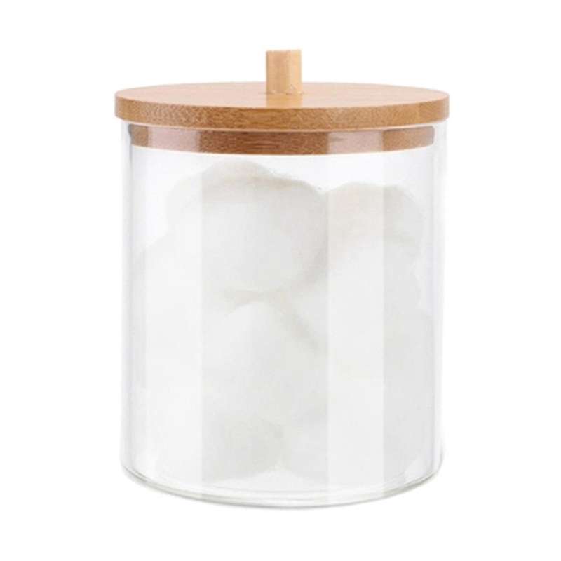 Cotton Swab Storage Box with Bamboo Lid Bathroom Container, Cotton Ball/swab Dispenser, Jar Storage