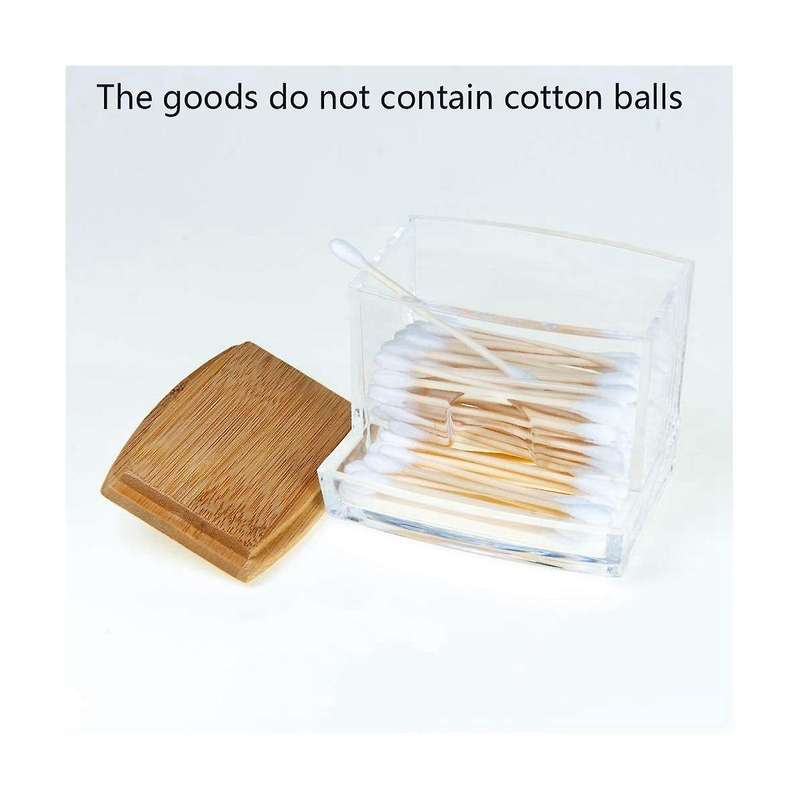 Cotton Swab Storage Box with Bamboo Lid Bathroom Container, Cotton Ball/swab Dispenser, Jar Storage