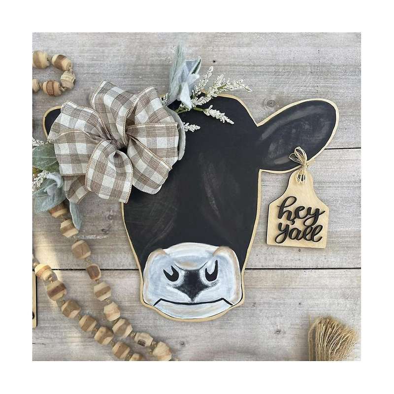 Cow Head Sign Welcome Front Door Hanger Handicraft Farmhouse Spring Porch Decor Ornaments Gifts