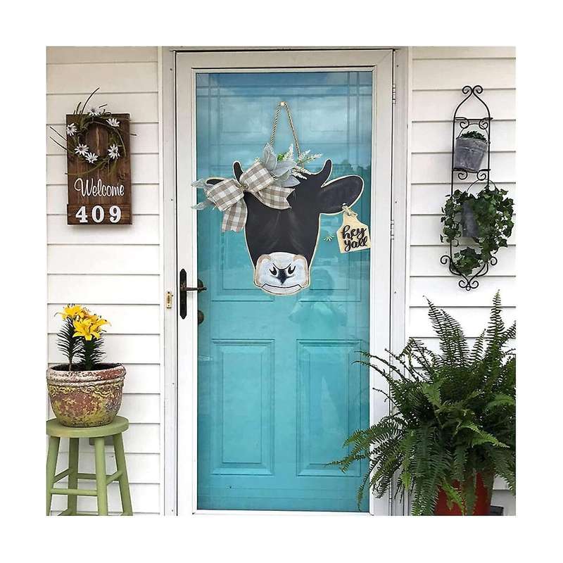 Cow Head Sign Welcome Front Door Hanger Handicraft Farmhouse Spring Porch Decor Ornaments Gifts