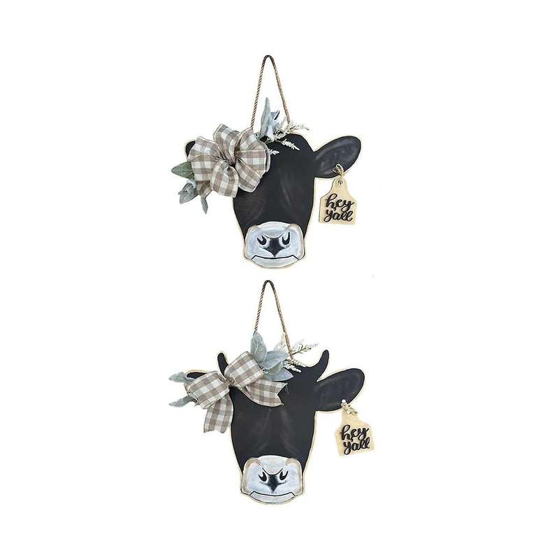 Cow Head Sign Welcome Front Door Hanger Handicraft Farmhouse Spring Porch Decor Ornaments Gifts