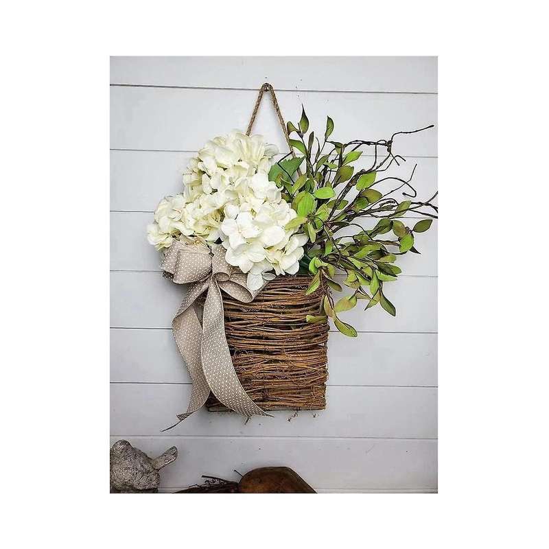 Cream Hydrangea Door Hanger Basket Wreath,wildflowers Door Hanging Basket Wreath, Home Porch Farmho