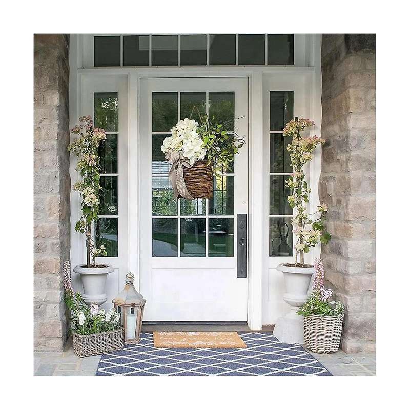 Cream Hydrangea Door Hanger Basket Wreath,wildflowers Door Hanging Basket Wreath, Home Porch Farmho