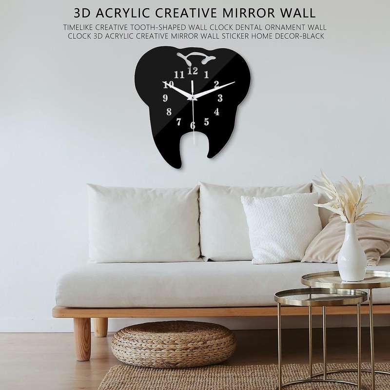 Creative Tooth-Shaped Wall Clock Dental Ornament Wall Clock 3D Acrylic Creative Mirror Wall Sticke