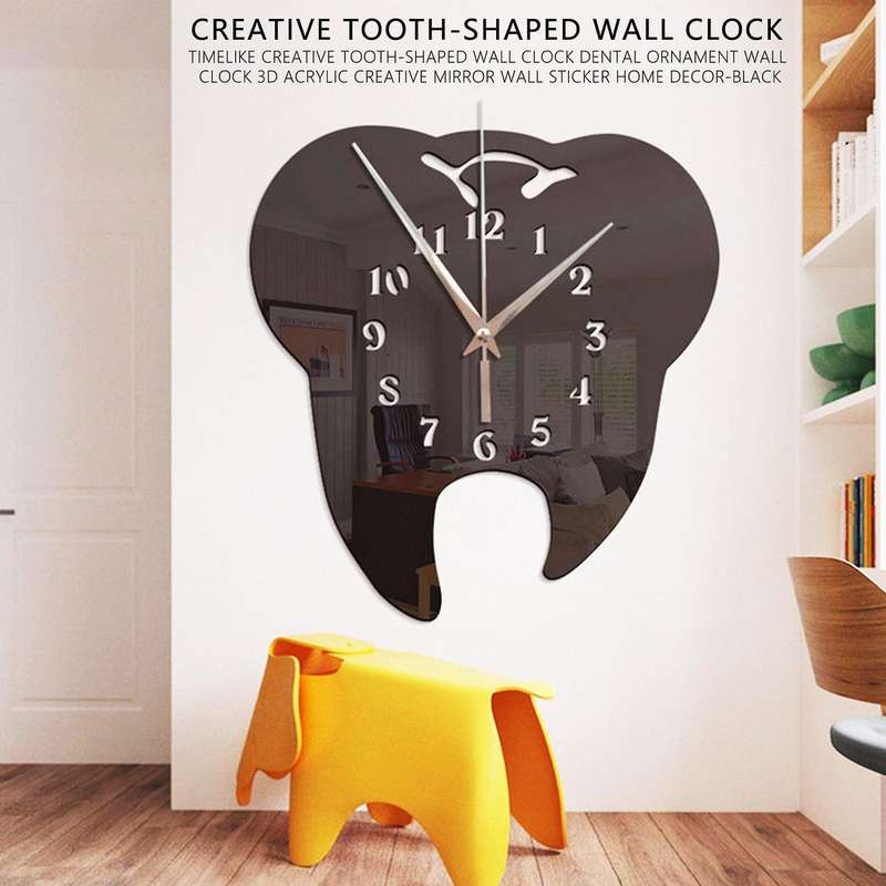 Creative Tooth-Shaped Wall Clock Dental Ornament Wall Clock 3D Acrylic Creative Mirror Wall Sticke