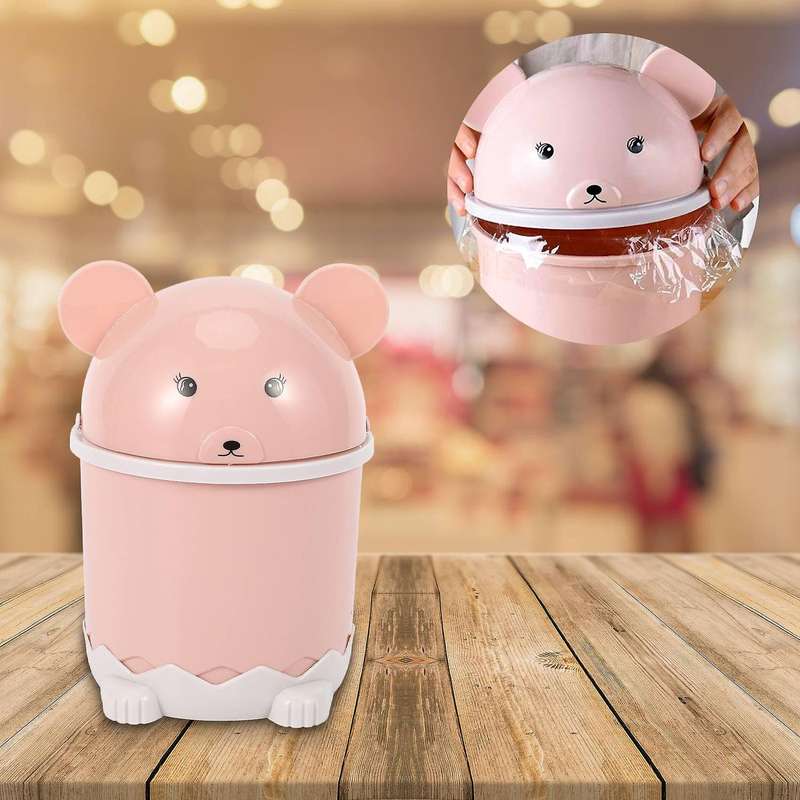 Creative Cute Desktop Trash Desktop with Lid Small Paper Basket Mini Flip Plastic Trash Can Pink