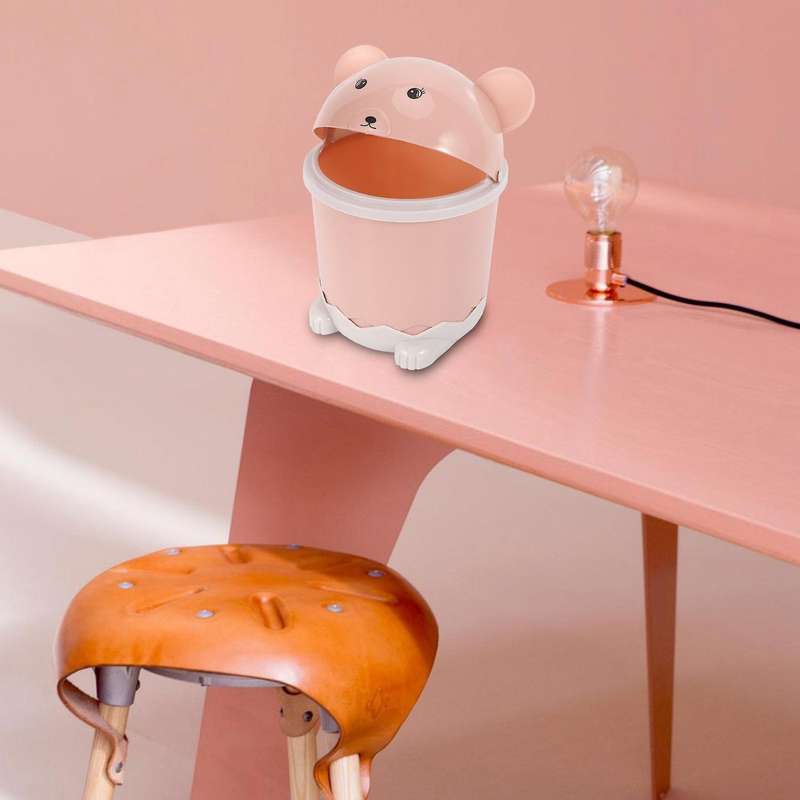 Creative Cute Desktop Trash Desktop with Lid Small Paper Basket Mini Flip Plastic Trash Can Pink