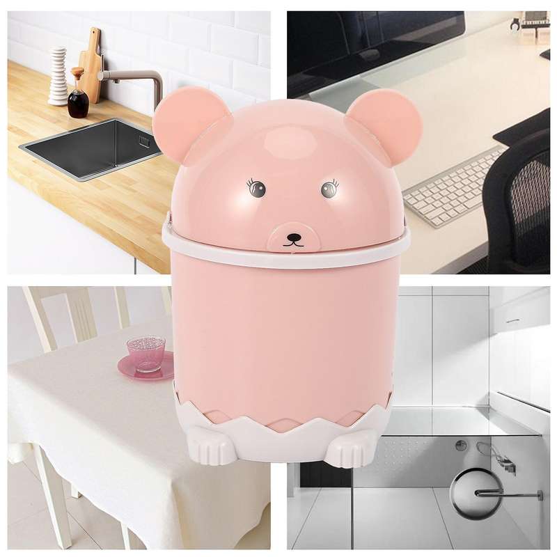 Creative Cute Desktop Trash Desktop with Lid Small Paper Basket Mini Flip Plastic Trash Can Pink