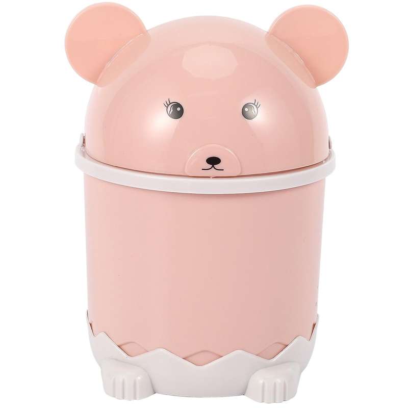 Creative Cute Desktop Trash Desktop with Lid Small Paper Basket Mini Flip Plastic Trash Can Pink