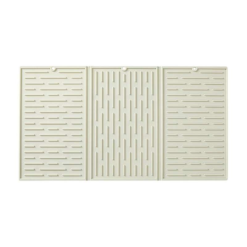 Creamy White Foldable Tri-Fold Tableware Drying Mat Silicone Draining Mat for Kitchen Counters