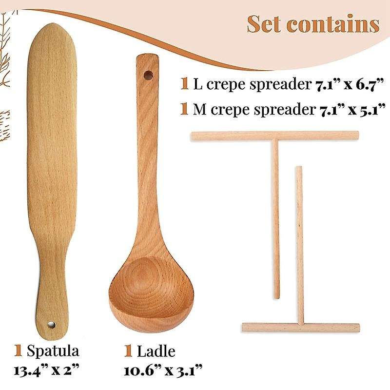 Crepe Spreader Spatula and Ladle Kit, and Medium Versatile Pancake Tool,convenient Size for Nonstic