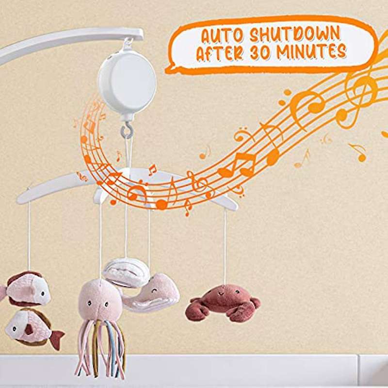 Crib Mobile Motor Baby Music Box Spinner with 3 Modes Volume Adjustable 12 Lullabies Auto-off After