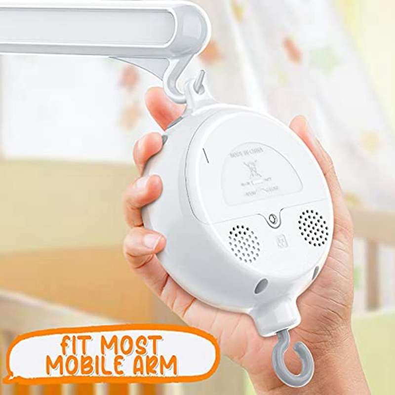 Crib Mobile Motor Baby Music Box Spinner with 3 Modes Volume Adjustable 12 Lullabies Auto-off After