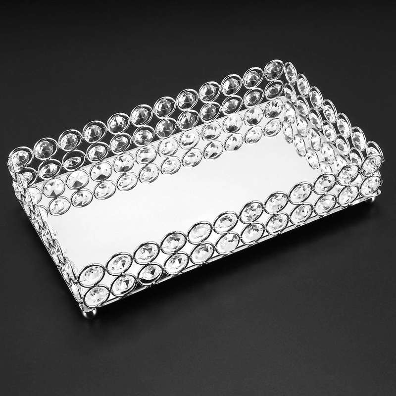 Crystal Rectangle Cosmetic Tray Jewelry Trinket Organizer Mirror Decorative Tray Perfume Skin Care
