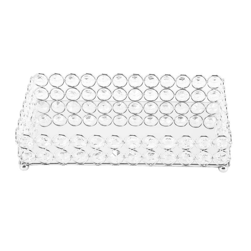 Crystal Rectangle Cosmetic Tray Jewelry Trinket Organizer Mirror Decorative Tray Perfume Skin Care