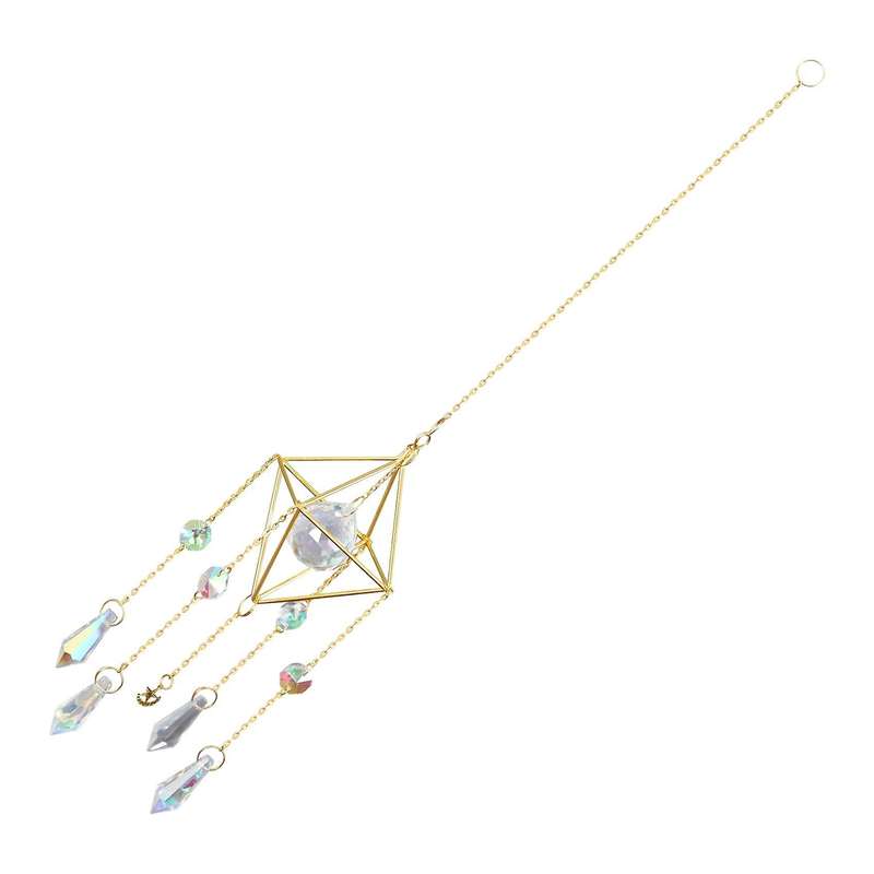 Crystal Catcher, Rainbow Prism, Window Catcher,gold Plated Celestial Suncatcher, Boho & Moon with C