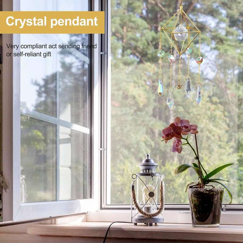 Crystal Catcher, Rainbow Prism, Window Catcher,gold Plated Celestial Suncatcher, Boho & Moon with C