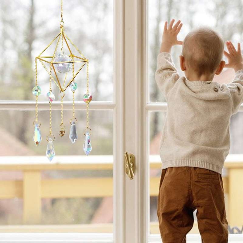 Crystal Catcher, Rainbow Prism, Window Catcher,gold Plated Celestial Suncatcher, Boho & Moon with C