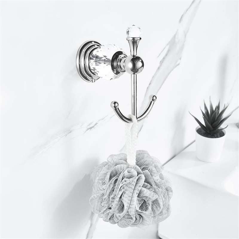 Crystal Towel Hook, Silver Robe Hooks, Bathroom Hand Towel Wall Hanger for Clothes Closet Wall Mount
