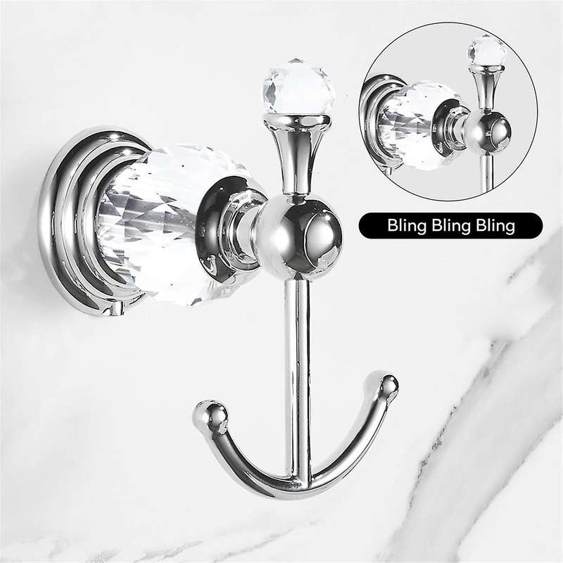 Crystal Towel Hook, Silver Robe Hooks, Bathroom Hand Towel Wall Hanger for Clothes Closet Wall Mount