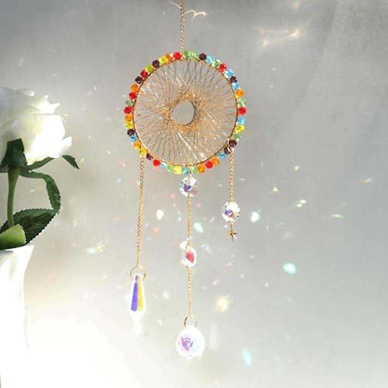 Crystal Suncatchers, Handmade Sun Catchers Indoor Window, Sun Shape Weaving Outdoor Hanging Decorati