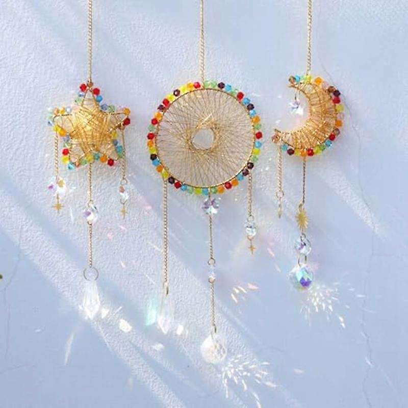 Crystal Suncatchers, Handmade Sun Catchers Indoor Window, Sun Shape Weaving Outdoor Hanging Decorati