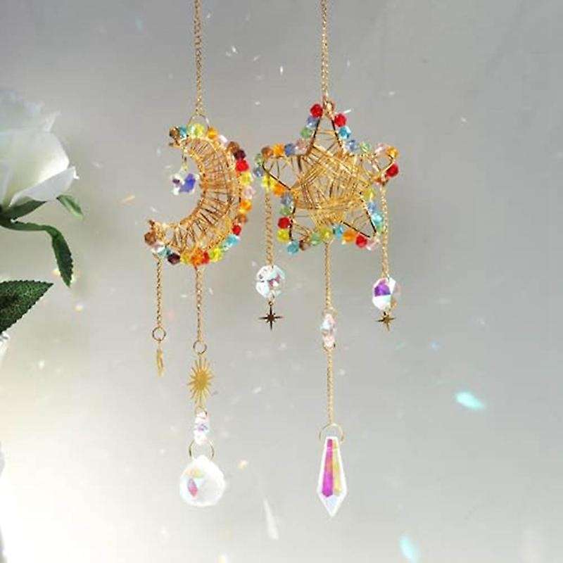 Crystal Suncatchers, Handmade Sun Catchers Indoor Window, Sun Shape Weaving Outdoor Hanging Decorati