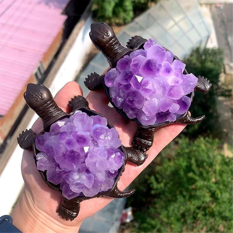 Crystal Stone Tooth Turtle Cute Animal Figurines Healing Statue for Home Decoration Child Collection