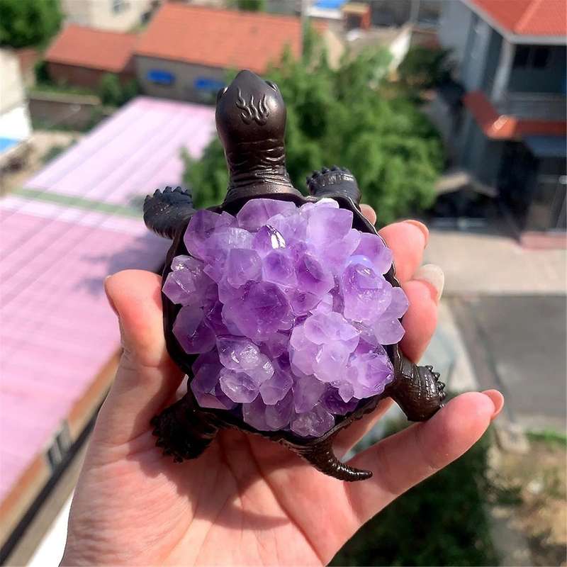 Crystal Stone Tooth Turtle Cute Animal Figurines Healing Statue for Home Decoration Child Collection