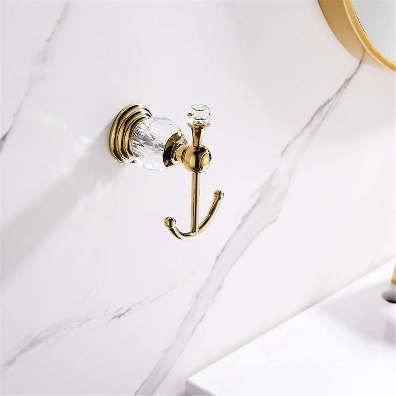 Crystal Towel Hook, Gold Robe Hooks, Bathroom Hand Towel Wall Hanger for Clothes Closet Wall Mounted