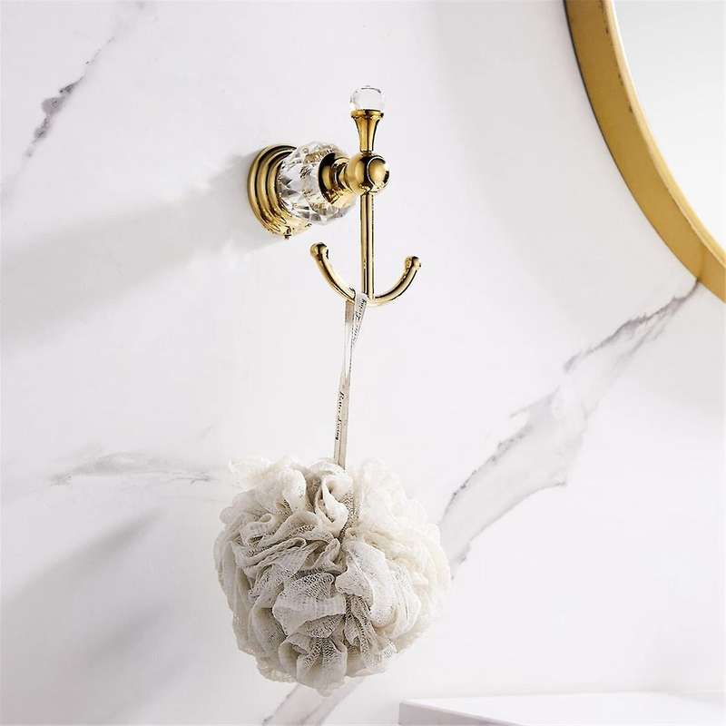 Crystal Towel Hook, Gold Robe Hooks, Bathroom Hand Towel Wall Hanger for Clothes Closet Wall Mounted