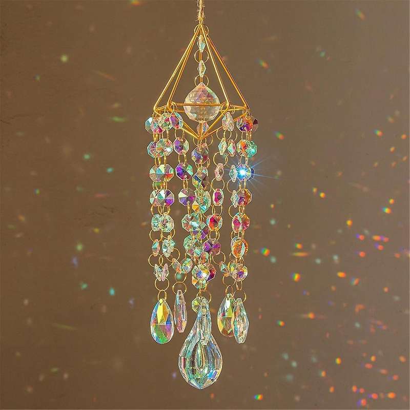 Crystal Suncatchers Hanging Wind Chime Style Garden Suncatcher Rainbow Maker Handmade Gold Plated Su