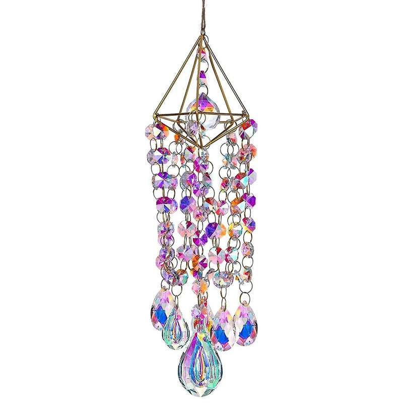 Crystal Suncatchers Hanging Wind Chime Style Garden Suncatcher Rainbow Maker Handmade Gold Plated Su