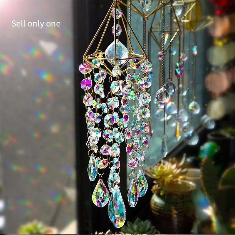 Crystal Suncatchers Hanging Wind Chime Style Garden Suncatcher Rainbow Maker Handmade Gold Plated Su