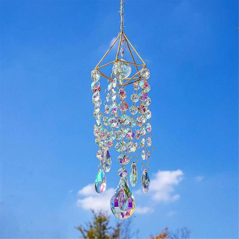 Crystal Suncatchers Hanging Wind Chime Style Garden Suncatcher Rainbow Maker Handmade Gold Plated Su