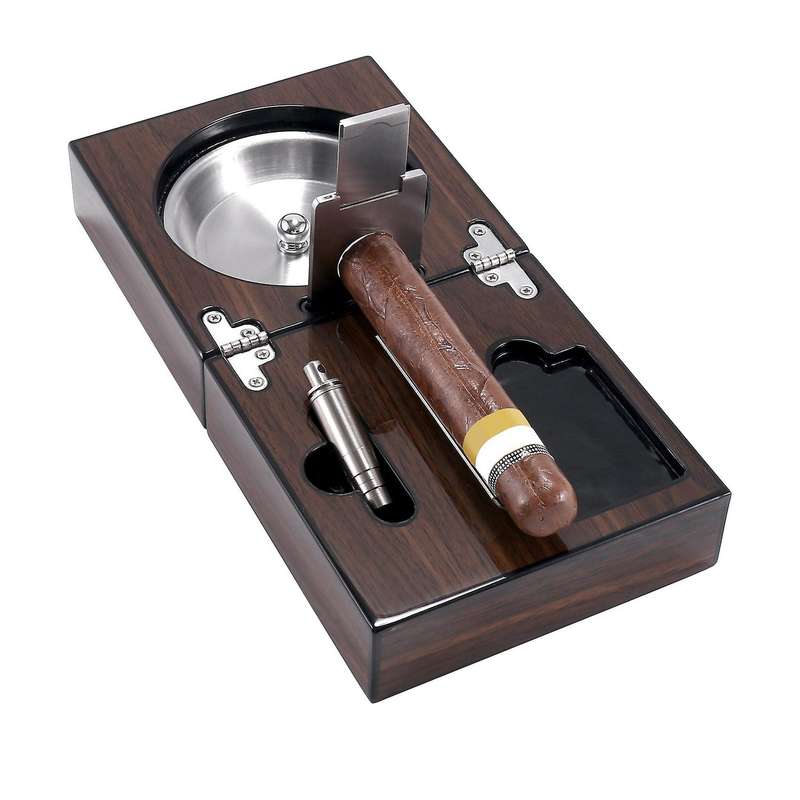 Cuban Cigar Ashtray Wood Box Include Cigar Cutter Holder and Hole Opener Cigar Case Humidor Smoking