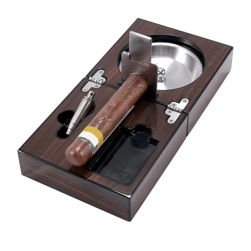 Cuban Cigar Ashtray Wood Box Include Cigar Cutter Holder and Hole Opener Cigar Case Humidor Smoking
