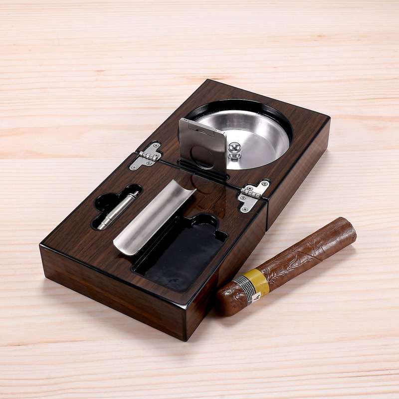 Cuban Cigar Ashtray Wood Box Include Cigar Cutter Holder and Hole Opener Cigar Case Humidor Smoking