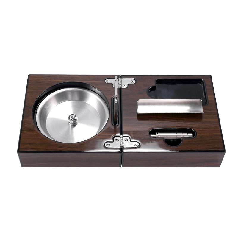 Cuban Cigar Ashtray Wood Box Include Cigar Cutter Holder and Hole Opener Cigar Case Humidor Smoking