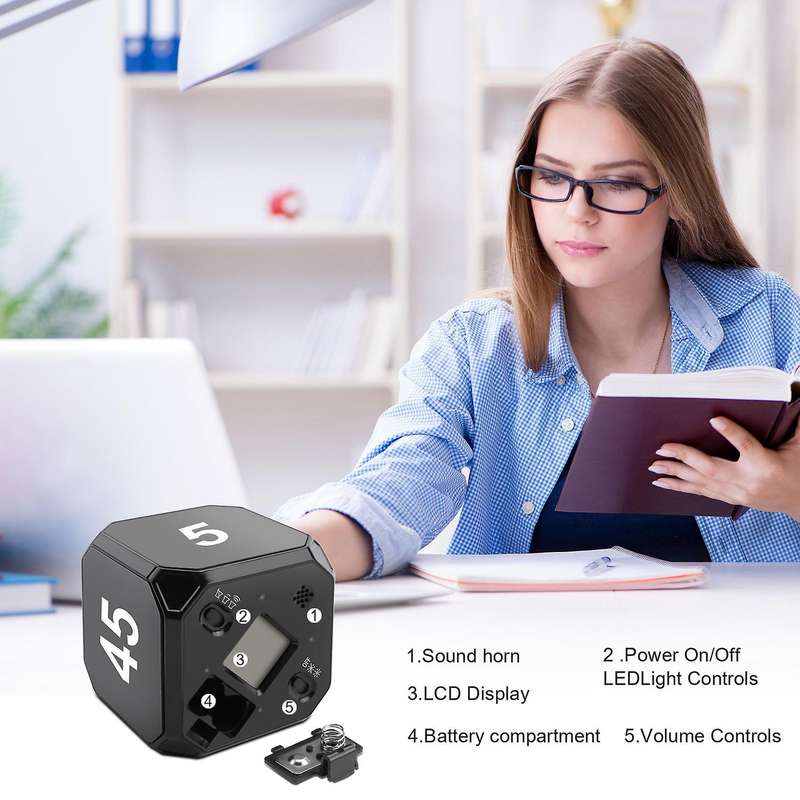 Cube-Timer Kitchen Timer Gravity Sensor Flip Meditation Timer Management and Countdown 5-15-25-45 Mi