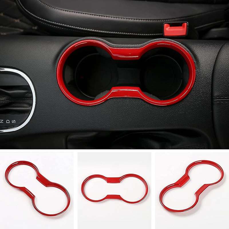 Cup Holder Cover Frame Trim ABS for 2015 2016 2017 2018 2019 2020 Interior Accessories (Red)