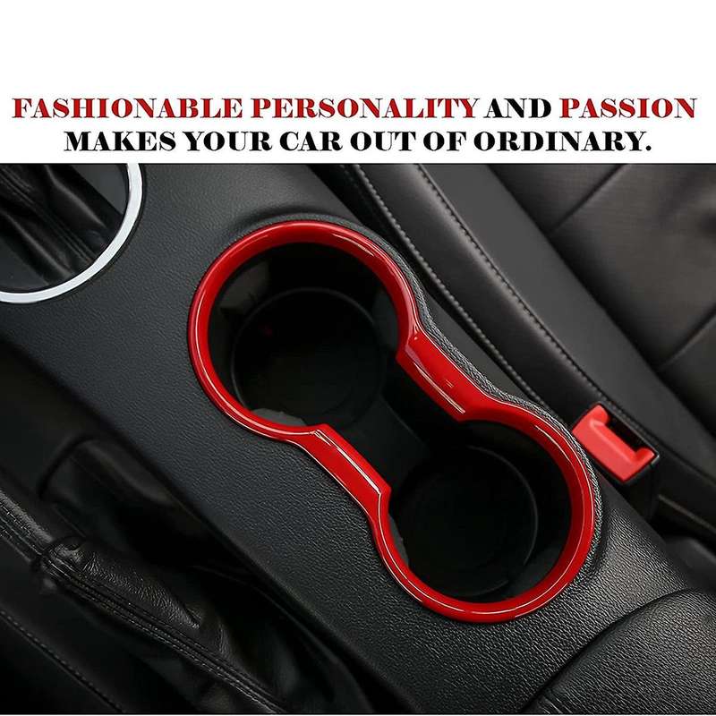 Cup Holder Cover Frame Trim ABS for 2015 2016 2017 2018 2019 2020 Interior Accessories (Red)