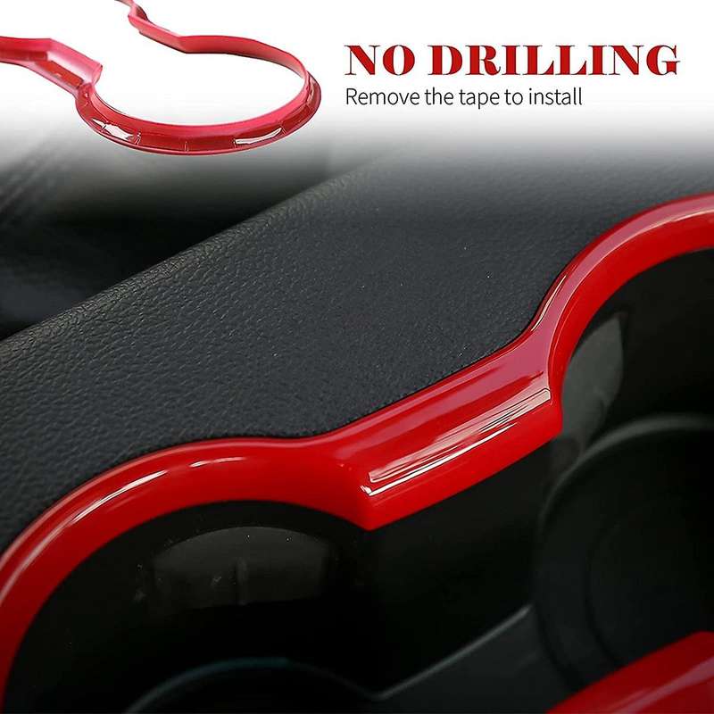 Cup Holder Cover Frame Trim ABS for 2015 2016 2017 2018 2019 2020 Interior Accessories (Red)